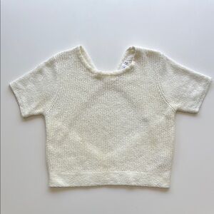 Line & Dot Cream Short Sleeve Backless Cropped Sweater Small